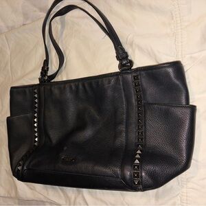 Black Studded Leather Tote Bag
